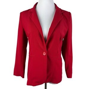 True Envy Red 1-Button Rolled Sleeve‎ Blazer Women's Large Faux Pockets